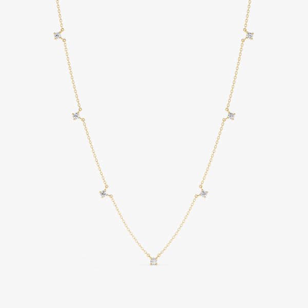 handcrafted solid 14k gold seven diamond set necklace