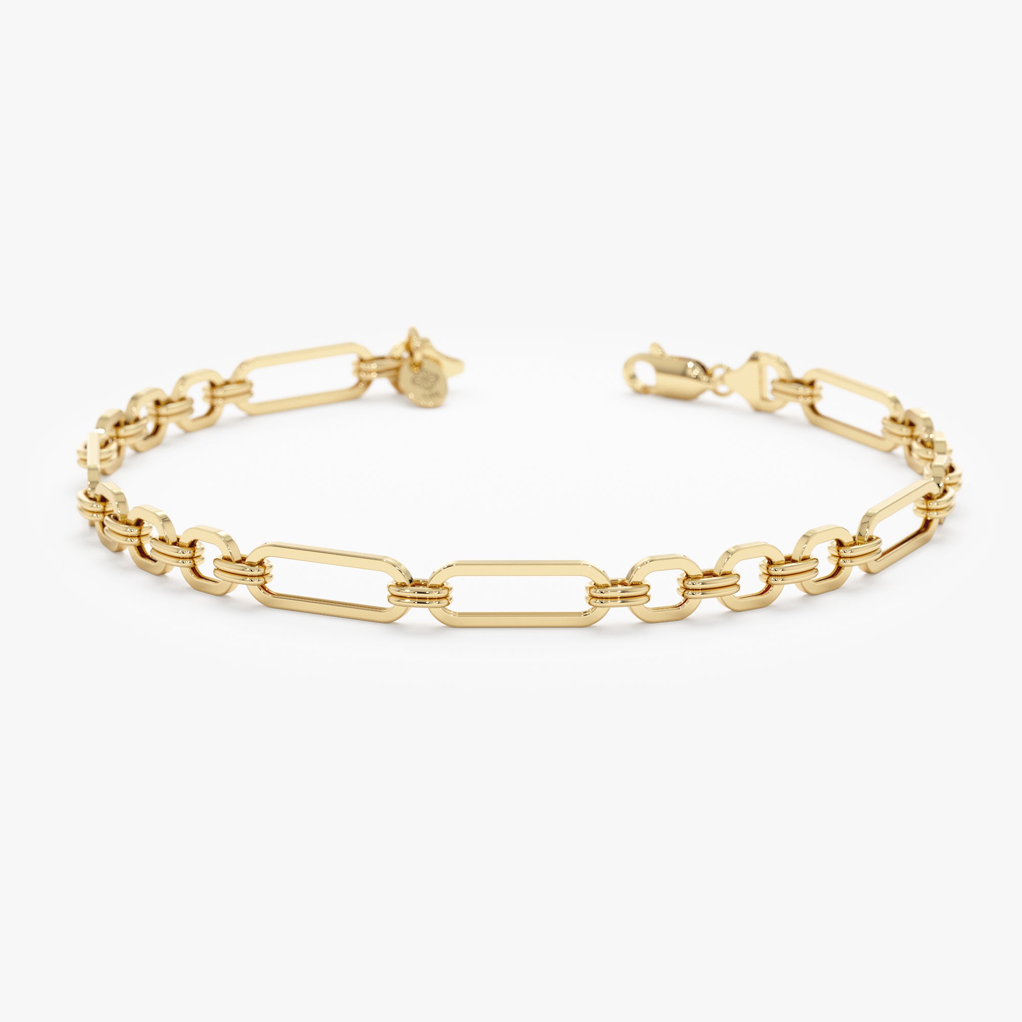 14k Solid Gold Handmade Paperclip Link Chain Bracelet - Thin