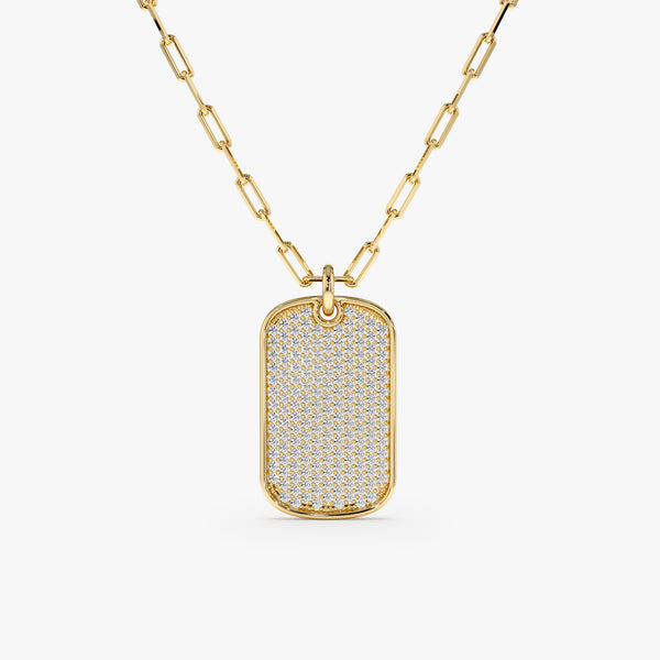 solid gold diamond tag pendant with paper clip chain