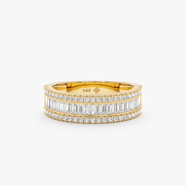 natural baguette diamond yellow gold ring