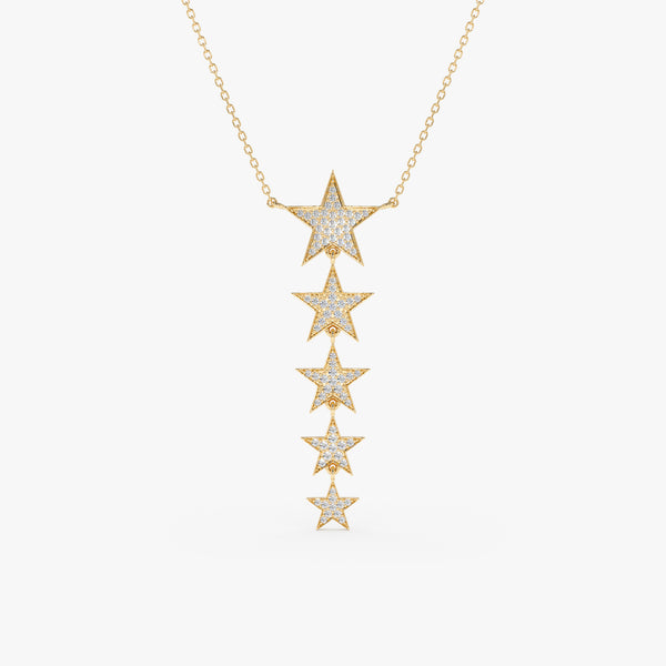 handmade solid gold five star drop pendant necklace with cable chain