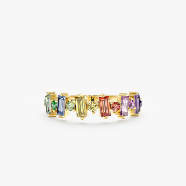 natural rainbow sapphire ring in yellow gold