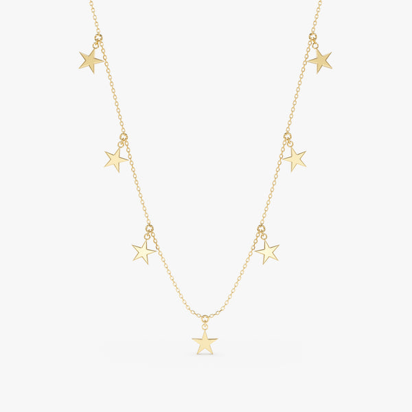 handmade solid gold multiple hanging star charm necklace