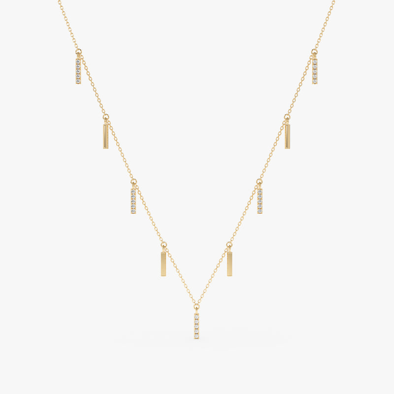 handcrafted 14k solid gold multiple diamond bar necklace