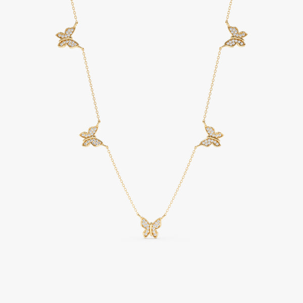 handmade solid gold necklace with stationed diamond butterfly