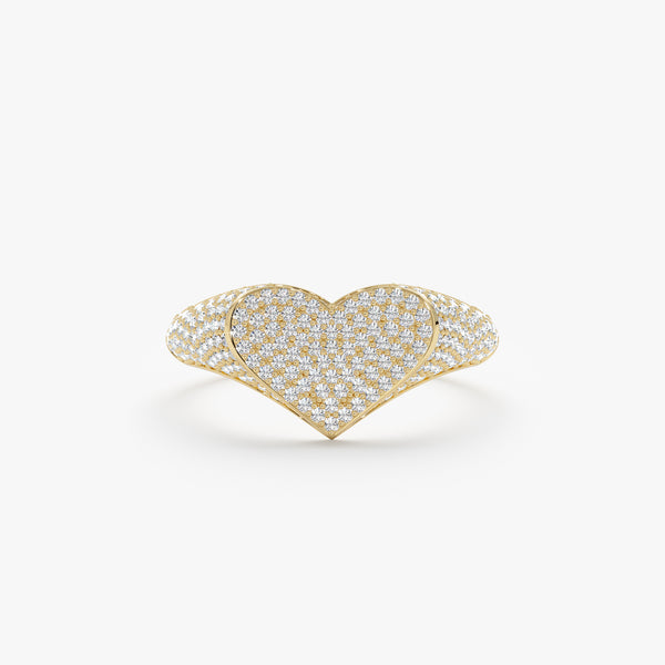 yellow gold pave diamond heart signet ring