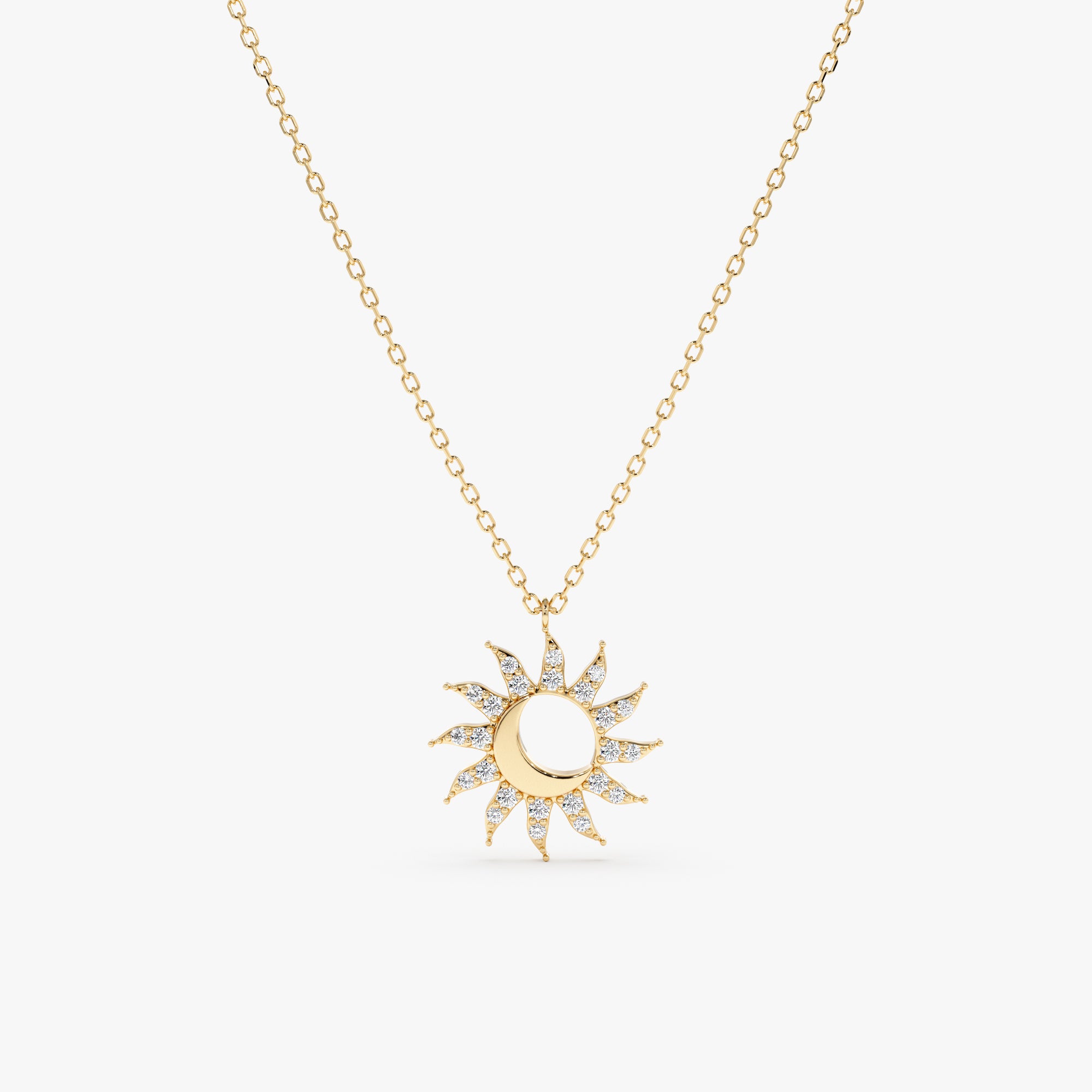 Gold Sun Moon Natural Diamond Necklace Handmade Jewelry