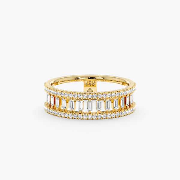 yellow gold baguette pillars stacked ring