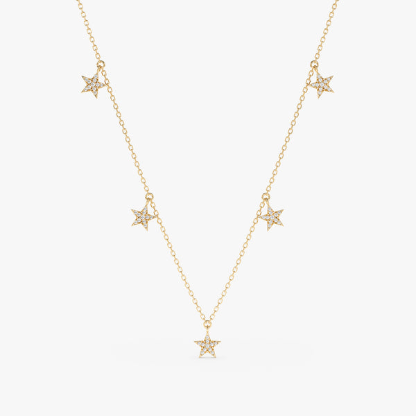 handmade solid 14k gold multiple diamond star charm drop necklace