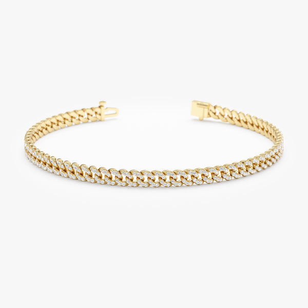 14k or 18k yellow gold diamond cuban chain bracelet