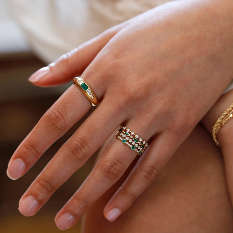 ethically sourced sarah elise jewelry emerald diamond ring stack