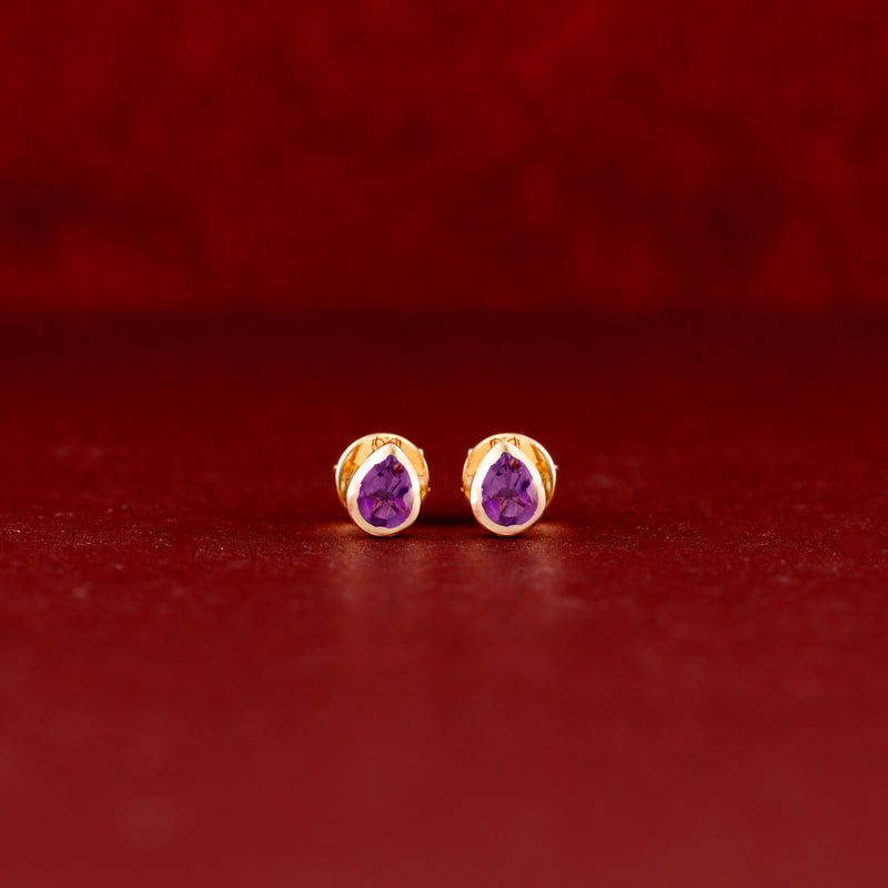 Petite Natural Amethyst Solid Gold Stud earrings