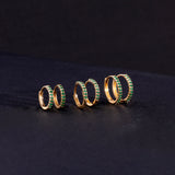 Minimalistic emerald lined hoop huggies handmade 14k solid gold 