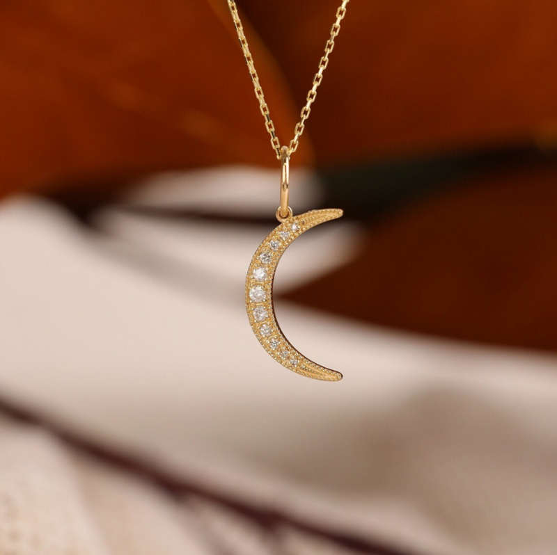 Petite Moon Necklace Charm with natural diamonds 