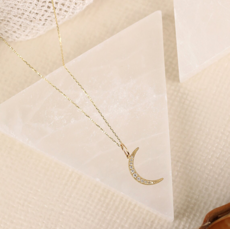 Diamond April Birthstone Crescent moon necklace Charm