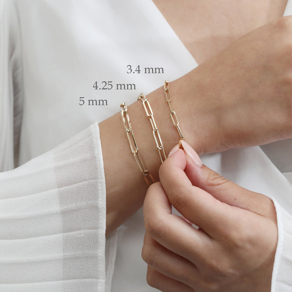 Solid Gold Paperclip Chain Bracelet Sizes