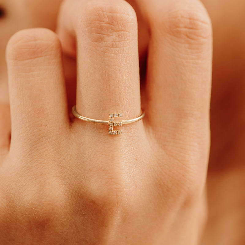 Natural Diamond Solid Gold Letter Ring