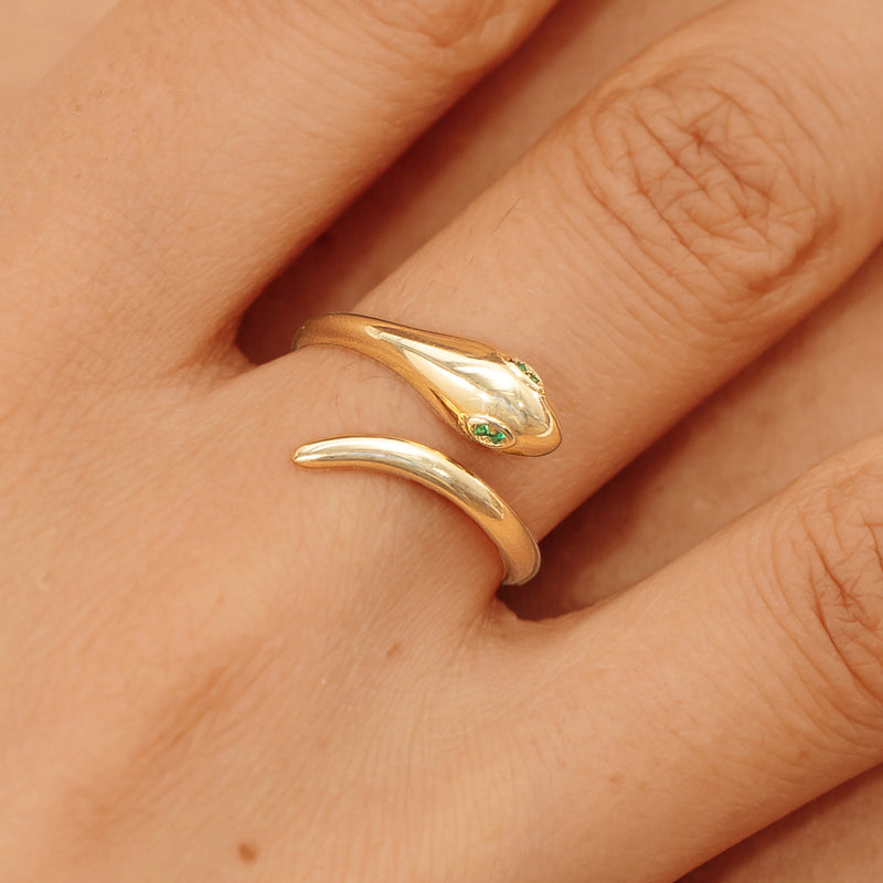 May Birthstone Emerald Gold Snake Ring