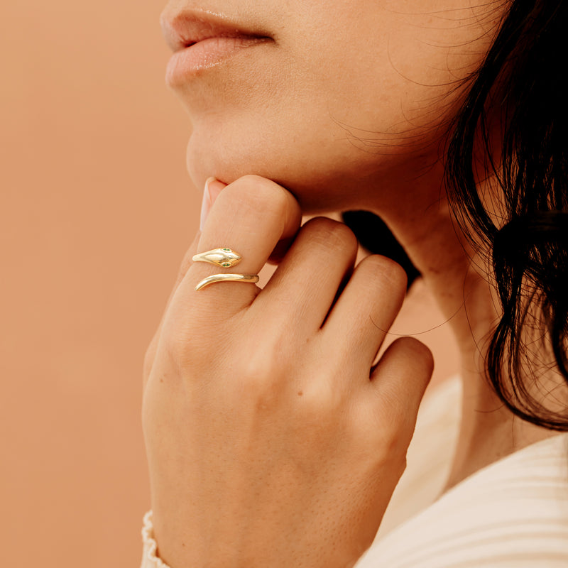 Ethically Sourced Dainty Yellow Gold Snake Ring