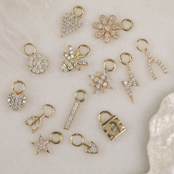 Handmade Earring Charms in solid gold with diamonds in various shapes