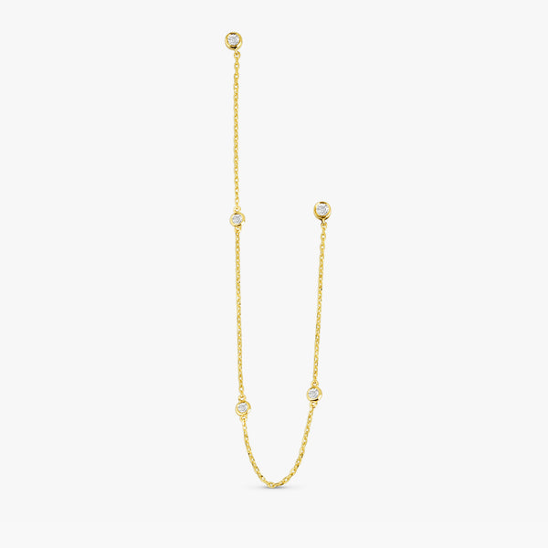 handmade solid 14k gold multiple diamond bezel hanging chain stud earrings
