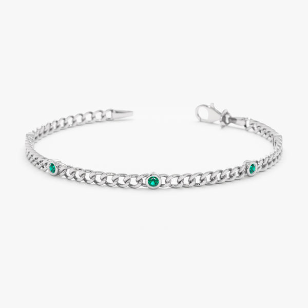 White Gold Emerald Miami Chain Bracelet