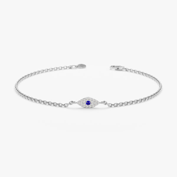 White Gold Sapphire and Diamond Evil Eye Bracelet