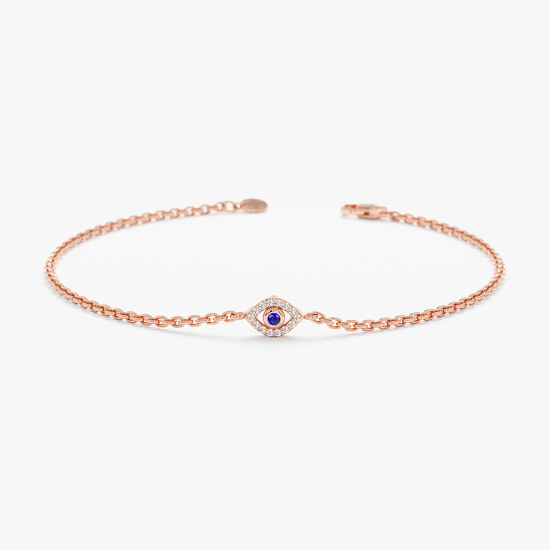 Rose Gold Diamond Sapphire Evil Eye Bracelet