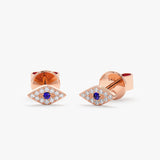 14k solid rose Gold Diamond paved Evil Eye Stud earrings