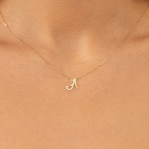 solid Plain Gold Written Initial necklace