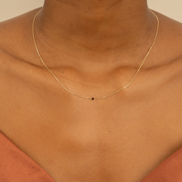 dainty Single black Diamond bead Necklace in solid gold for her