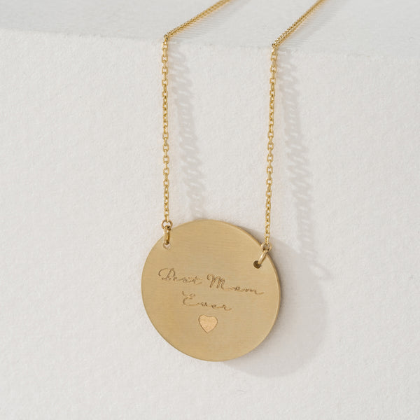 18mm Brushed Gold Disc Pendant in solid gold