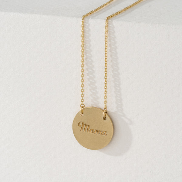 Yellow Gold Brushed Gold Disc Necklace 