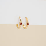 Tiny 14k solid Gold Garnet Huggie Earrings 