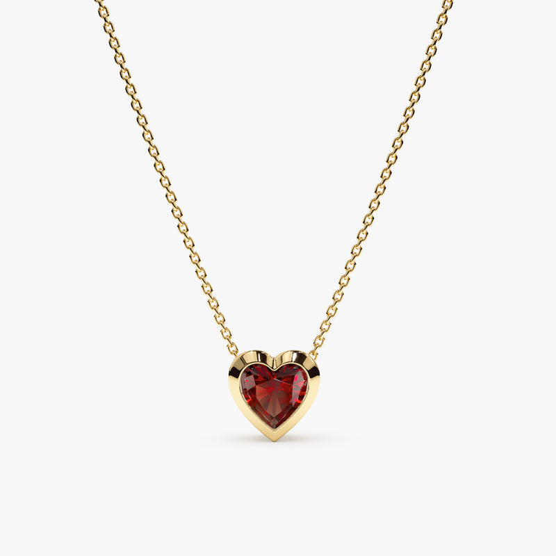 Yellow Gold Garnet Heart Necklace