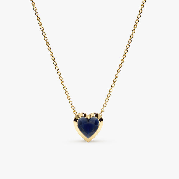 Yellow Gold Bezel Sapphire Heart Necklace