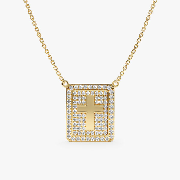 Yellow Gold Pave Diamond Cross pendant Necklace