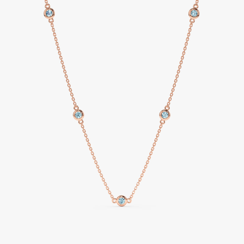 solid Rose Gold Aquamarine Station Necklace