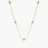 solid Yellow Gold Aquamarine Station Necklace