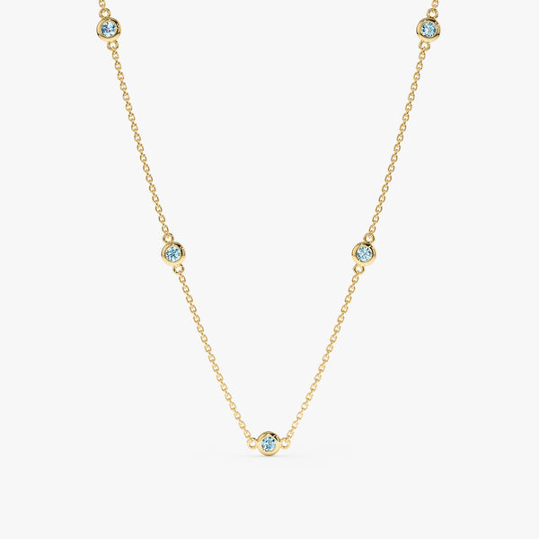 solid Yellow Gold Aquamarine Station Necklace