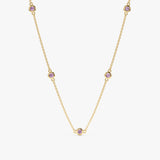 solid Yellow Gold Amethyst Station Necklace