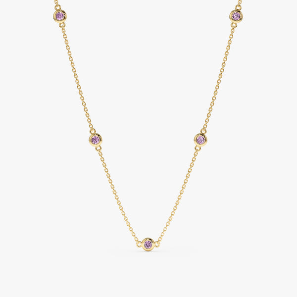 solid Yellow Gold Amethyst Station Necklace