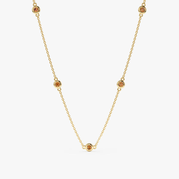 5 natural Citrine Station Necklace in solid gold