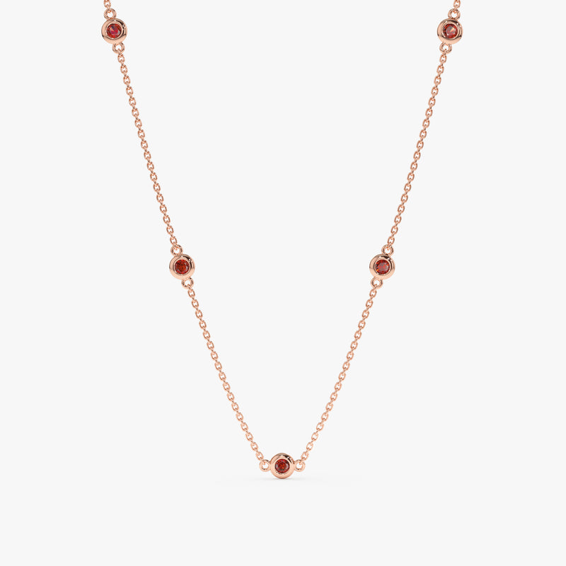 14k solid Rose Gold Garnet Station Necklace