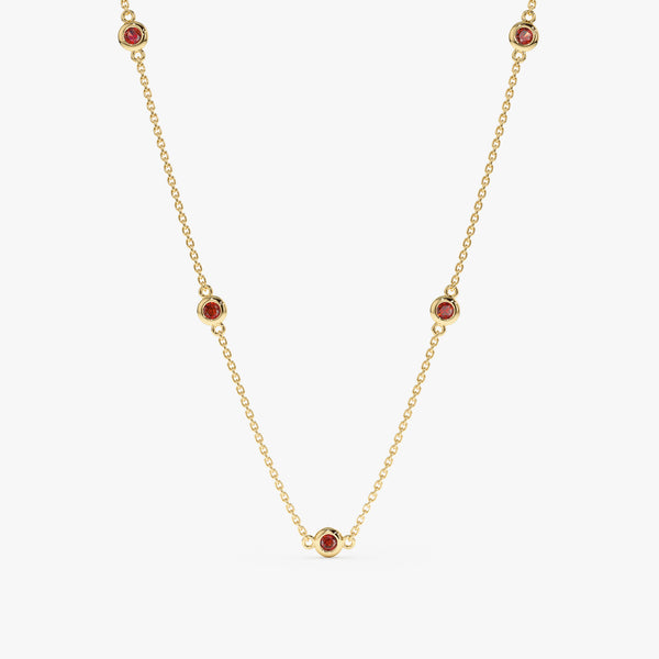 solid Yellow Gold natural Garnet Station Necklace