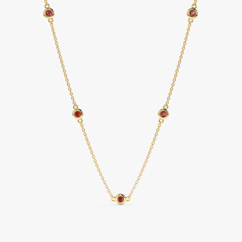 solid Yellow Gold natural Garnet Station Necklace