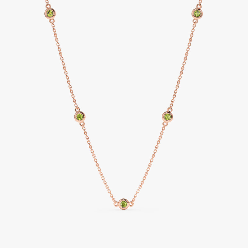 Rose Gold Peridot Station Necklace