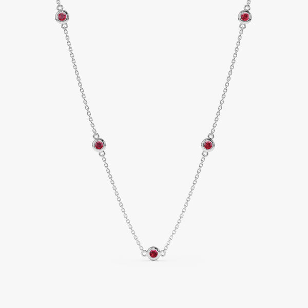 14k White Gold natural Ruby Station Necklace