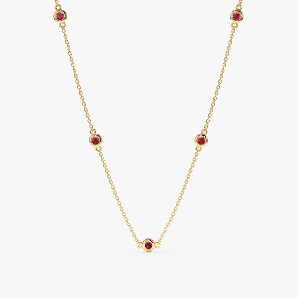 solid Yellow Gold natural Ruby Station Necklace