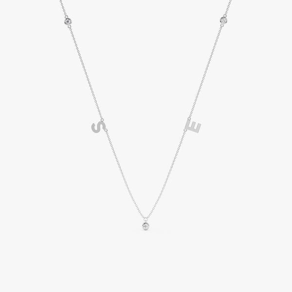 White Gold custom Diamond Letters station necklace